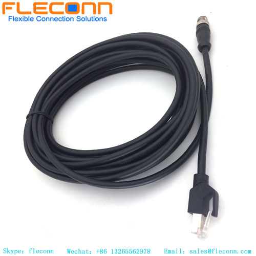 M12 4 Pin D-coded Male To RJ45 Ethernet Cable