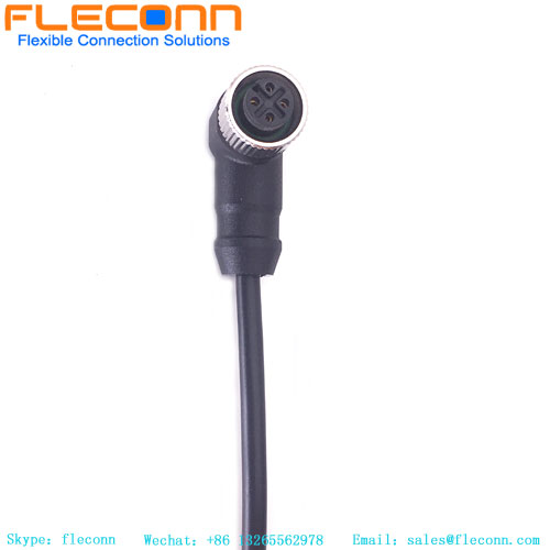 M12 4 Pin Cable Assembly，4 Pole Right Angle IP67 Waterproof Cable