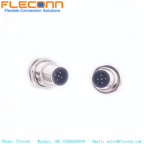 M12 5 Pin A-Coded Male PCB Panel Connector, Rear Mounting
