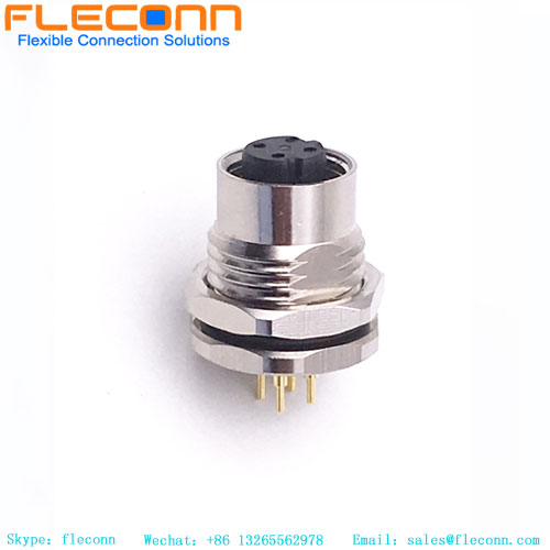 M12 4 Pin D-Coded Female Panel Connector, Front Mounting