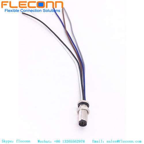 Custom M8 5 Pin Male Panel Mounting Connector with Wire Leads