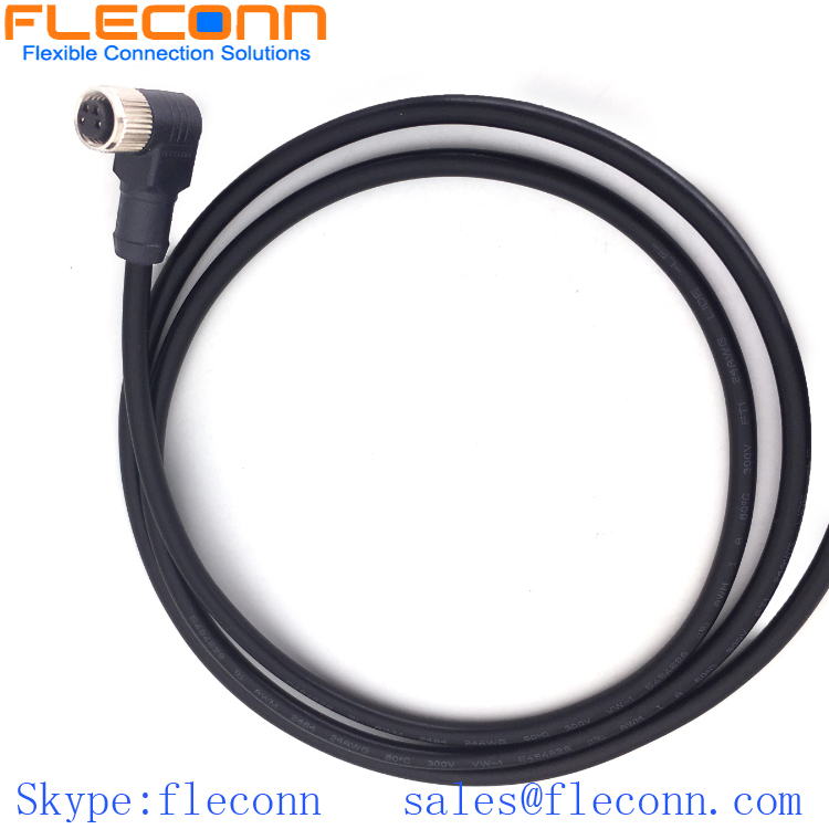 M8 4 Pos Right Angled Female Cable, IP67 IP68 Waterproof Connector