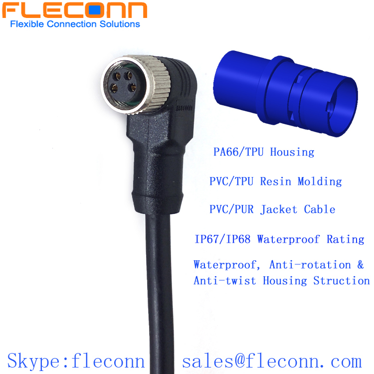 M8 4-Pole Right Angle Female Cable,Circular Aviation Connector