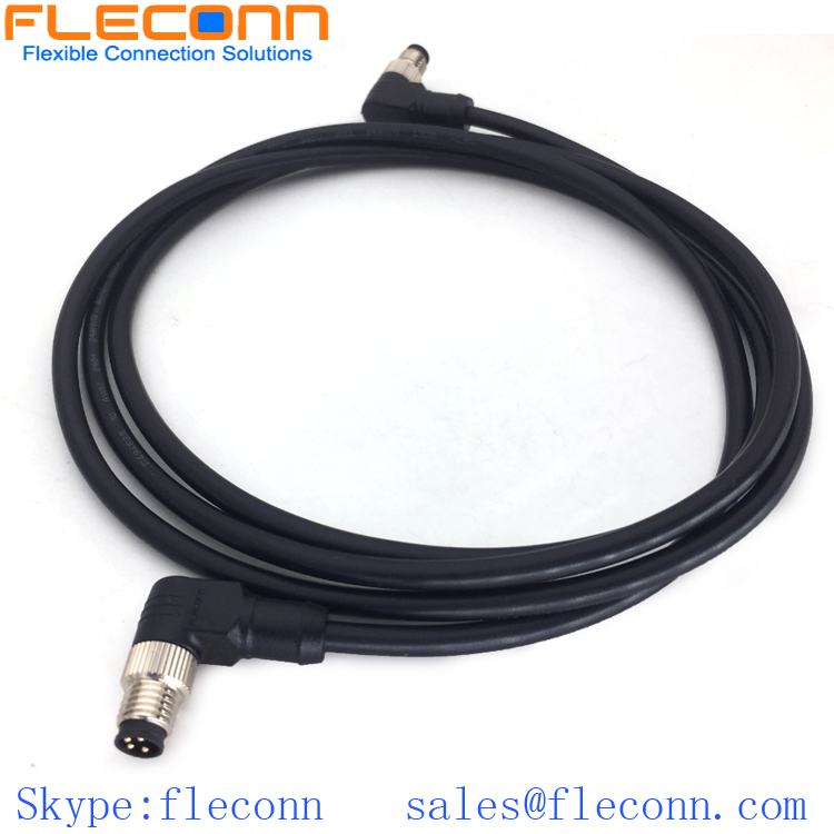 IP68 Waterproof M8 4 Pin Male Connector Cable, 90 Degree Angle TPU Molded Connector Cable