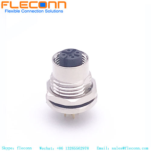 M12 5 Pin Female Panel Mount Waterproof Metal Socket