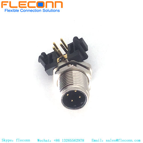 M12 Female Connector 4 Pin A-Coding Right Angle PCB Panel Mount Connector