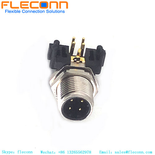 M12 D-coded Ethernet Connector PCB Panel Mount Right Angle 4 Pin Male Plug