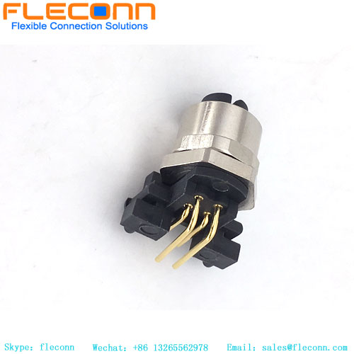 M12 4 Pole A-Coded Right Angle PCB Panel Mount Connector