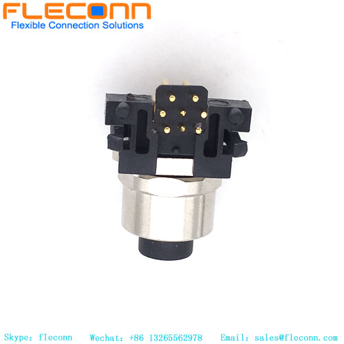 M12 8 Pin A-Coded 90 Degree Panel Connector