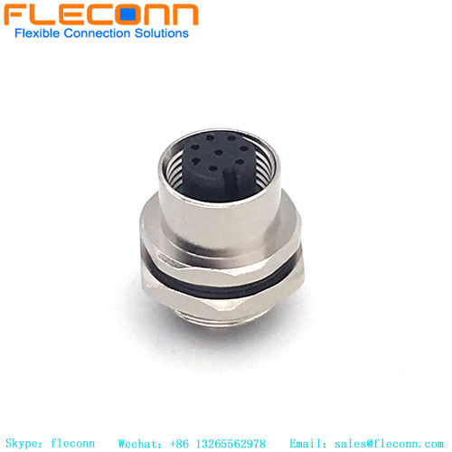 M12 8 Pole Rear Fastening Thread Panel Mount Connector
