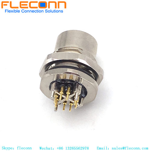 M12 8 Positions X-coded Female PCB Connector for 10Gbps Gigabit Ethernet